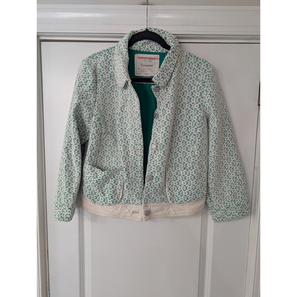 Cartonnier Anthropologie Lattice Meadow Jacket Green Floral Lace Overlay Large